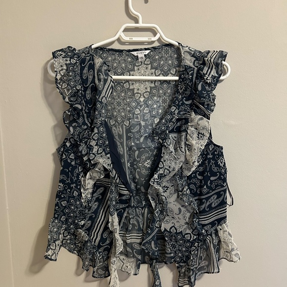 GUESS Womens Sleeveless Rossella Ruffle TopShirt - Picture 4 of 7